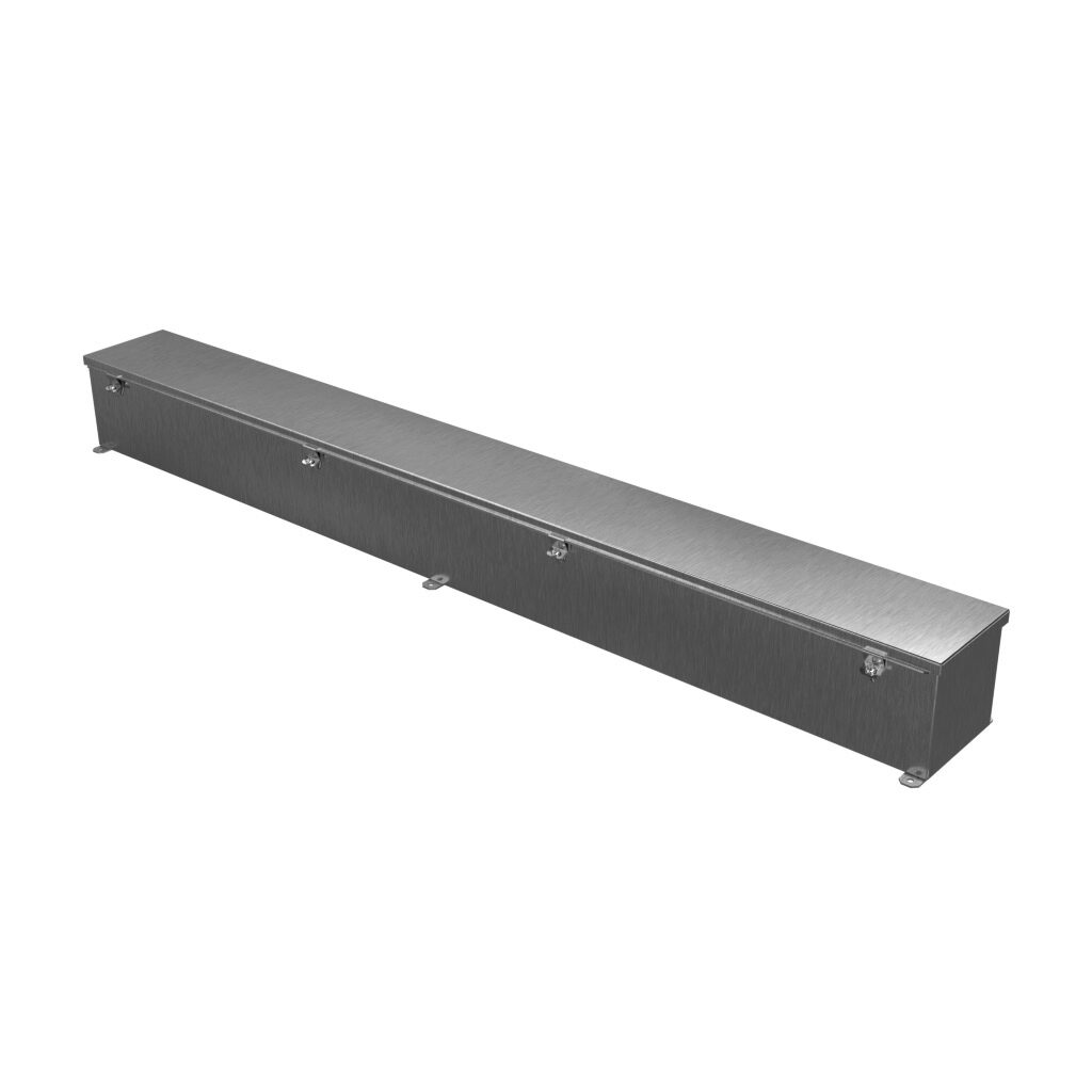 1486D60SS - Hammond wiring trough, 6 x 6 x 60in (HxDxL), NEMA 1/4/4X/12, 304 stainless steel, #4 brush finish, single-door.
