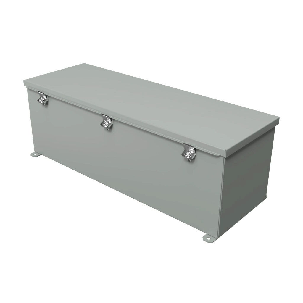 1486E24 - Hammond wiring trough, 8 x 8 x 24in (HxDxL), NEMA 1/4/12, carbon steel, ANSI 61 gray, powder coat finish, single-door.