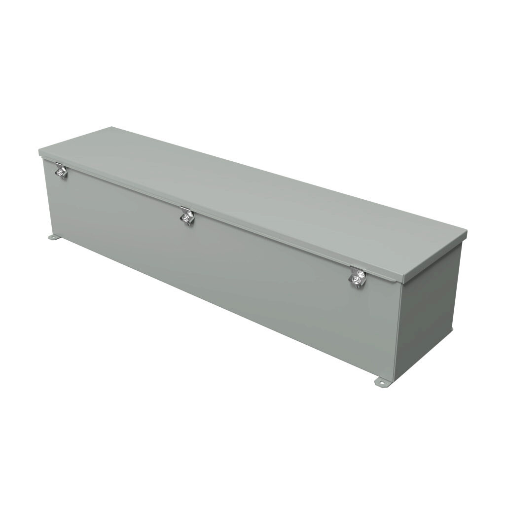1486E36 - Hammond wiring trough, 8 x 8 x 36in (HxDxL), NEMA 1/4/12, carbon steel, ANSI 61 gray, powder coat finish, single-door.