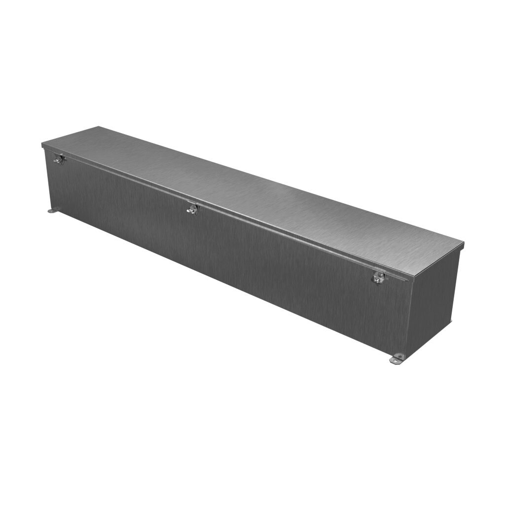 1486E48SS - Hammond wiring trough, 8 x 8 x 48in (HxDxL), NEMA 1/4/4X/12, 304 stainless steel, #4 brush finish, single-door.