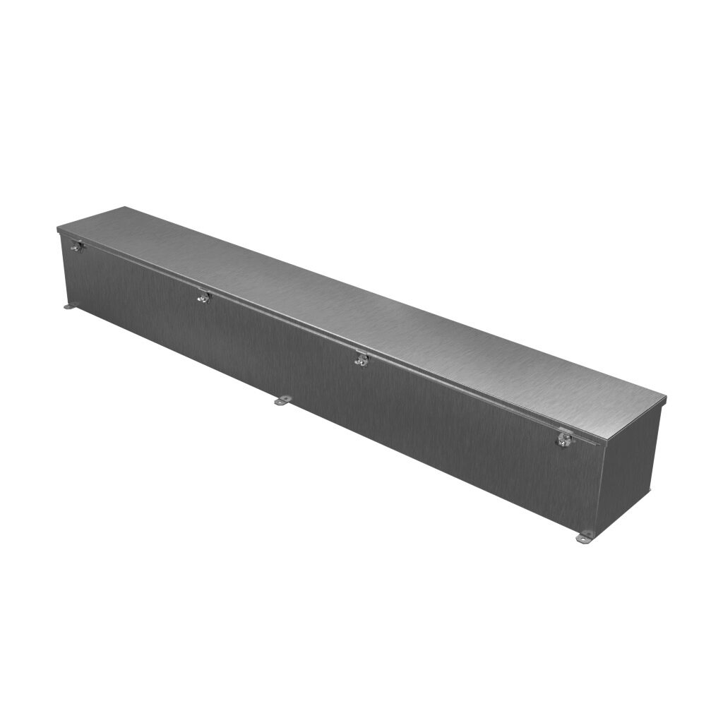 1486E60SS - Hammond wiring trough, 8 x 8 x 60in (HxDxL), NEMA 1/4/4X/12, 304 stainless steel, #4 brush finish, single-door.