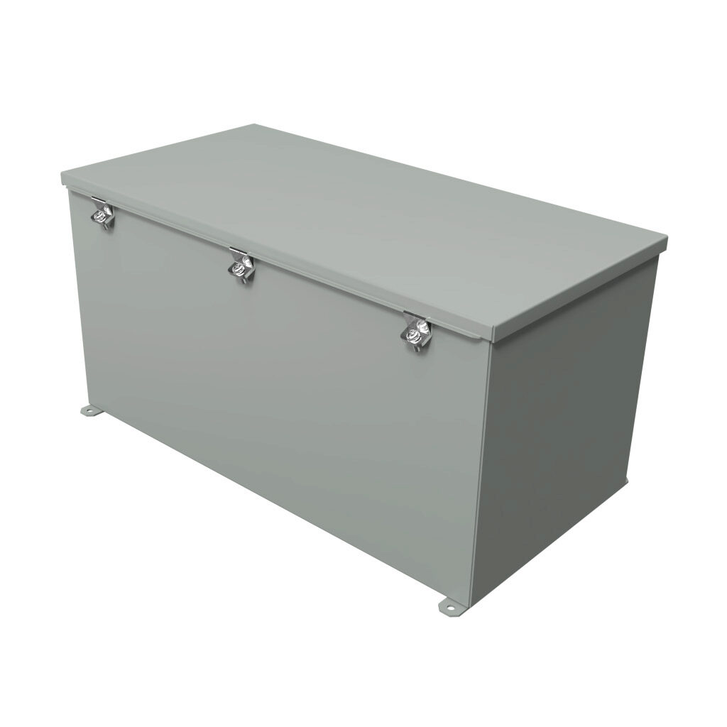 1486G24 - Hammond wiring trough, 12 x 12 x 24in (HxDxL), NEMA 1/4/12, carbon steel, ANSI 61 gray, powder coat finish, single-door.