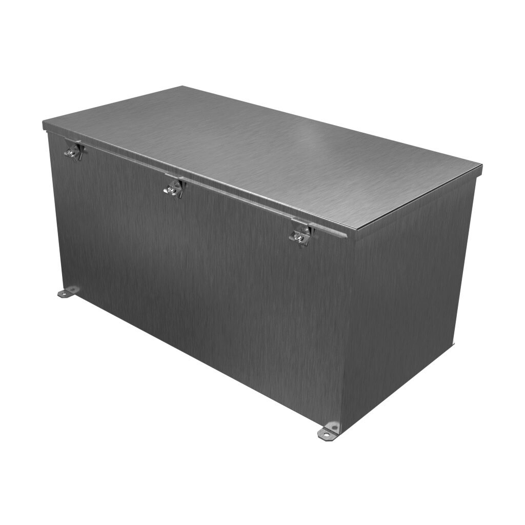 1486G24SS - Hammond wiring trough, 12 x 12 x 24in (HxDxL), NEMA 1/4/4X/12, 304 stainless steel, #4 brush finish, single-door.