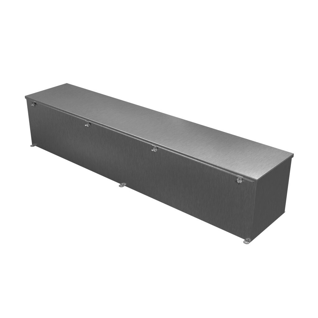 1486G60SS - Hammond wiring trough, 12 x 12 x 60in (HxDxL), NEMA 1/4/4X/12, 304 stainless steel, #4 brush finish, single-door.