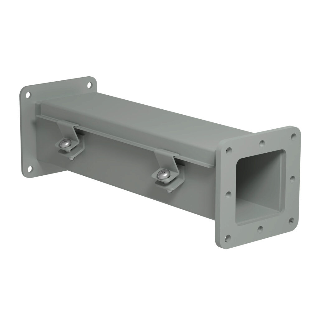 1487B12 - Hammond 1487 series pull-through wireway, 2.5 x 2.5 x 12in, carbon steel, ANSI 61 gray, powder coat finish, hinged cover, screw clamps, NEMA 12.