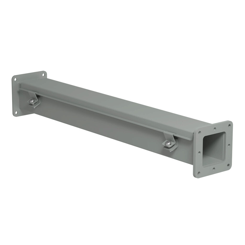 1487B24 - Hammond 1487 series pull-through wireway, 2.5 x 2.5 x 24in, carbon steel, ANSI 61 gray, powder coat finish, hinged cover, screw clamps, NEMA 12.