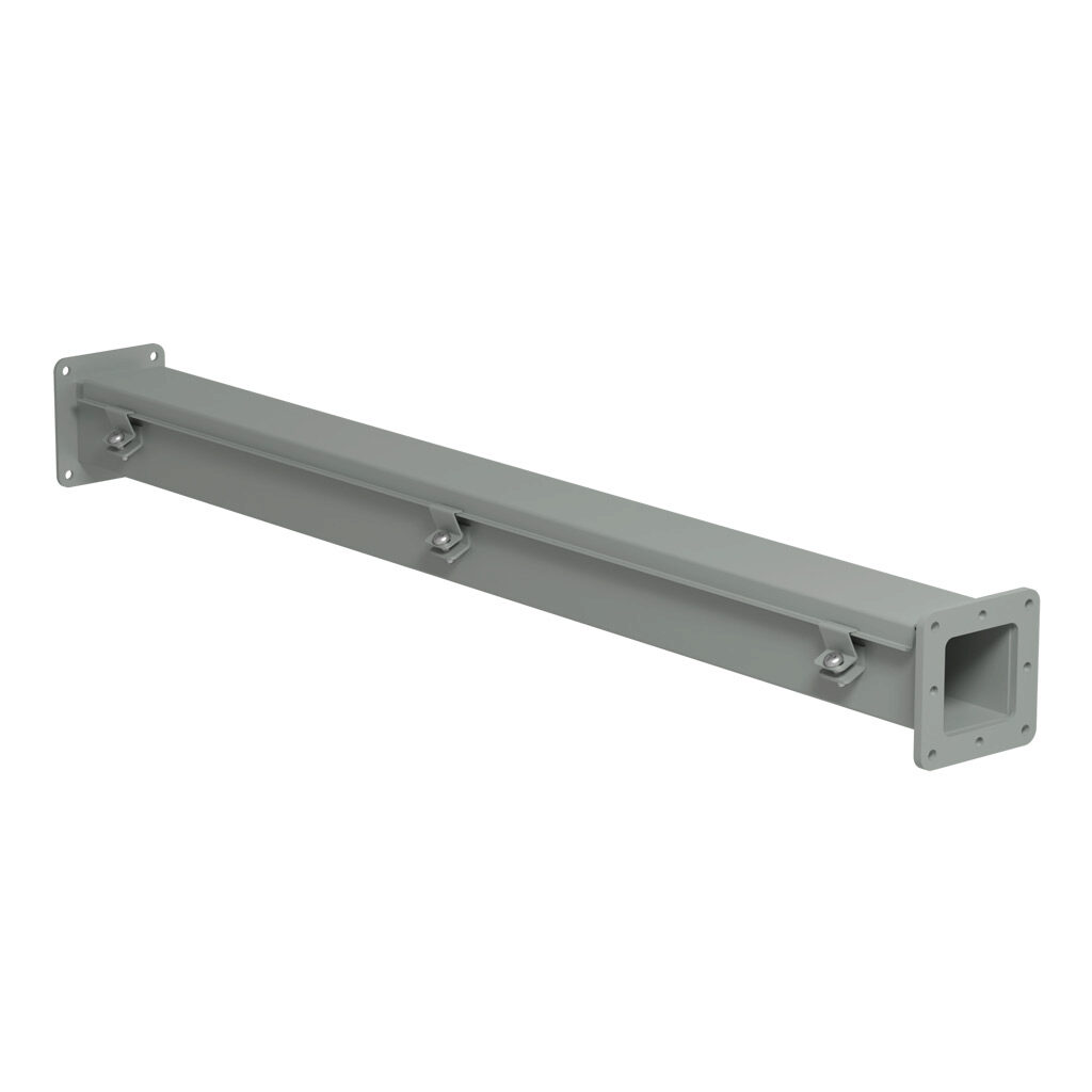 1487B36 - Hammond 1487 series pull-through wireway, 2.5 x 2.5 x 36in, carbon steel, ANSI 61 gray, powder coat finish, hinged cover, screw clamps, NEMA 12.