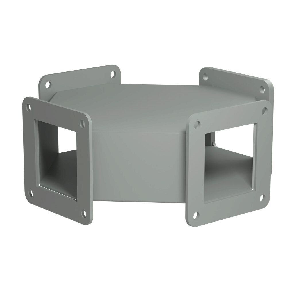 1487BY - Hammond 1487 series pull-through wireway fitting, cross fitting, 2.5 x 2.5in, carbon steel, ANSI 61 gray, powder coat finish, NEMA 12. For use with 1487 series wireway.