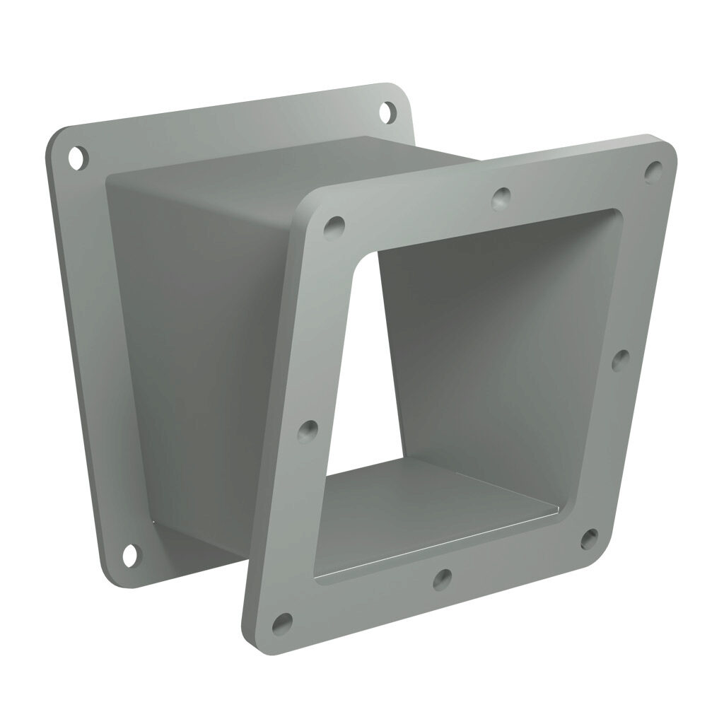 1487C2P - Hammond 1487 series pull-through wireway fitting, 22.5-degree elbow, 4 x 4in, carbon steel, ANSI 61 gray, powder coat finish, NEMA 12. For use with 1487 series wireway.