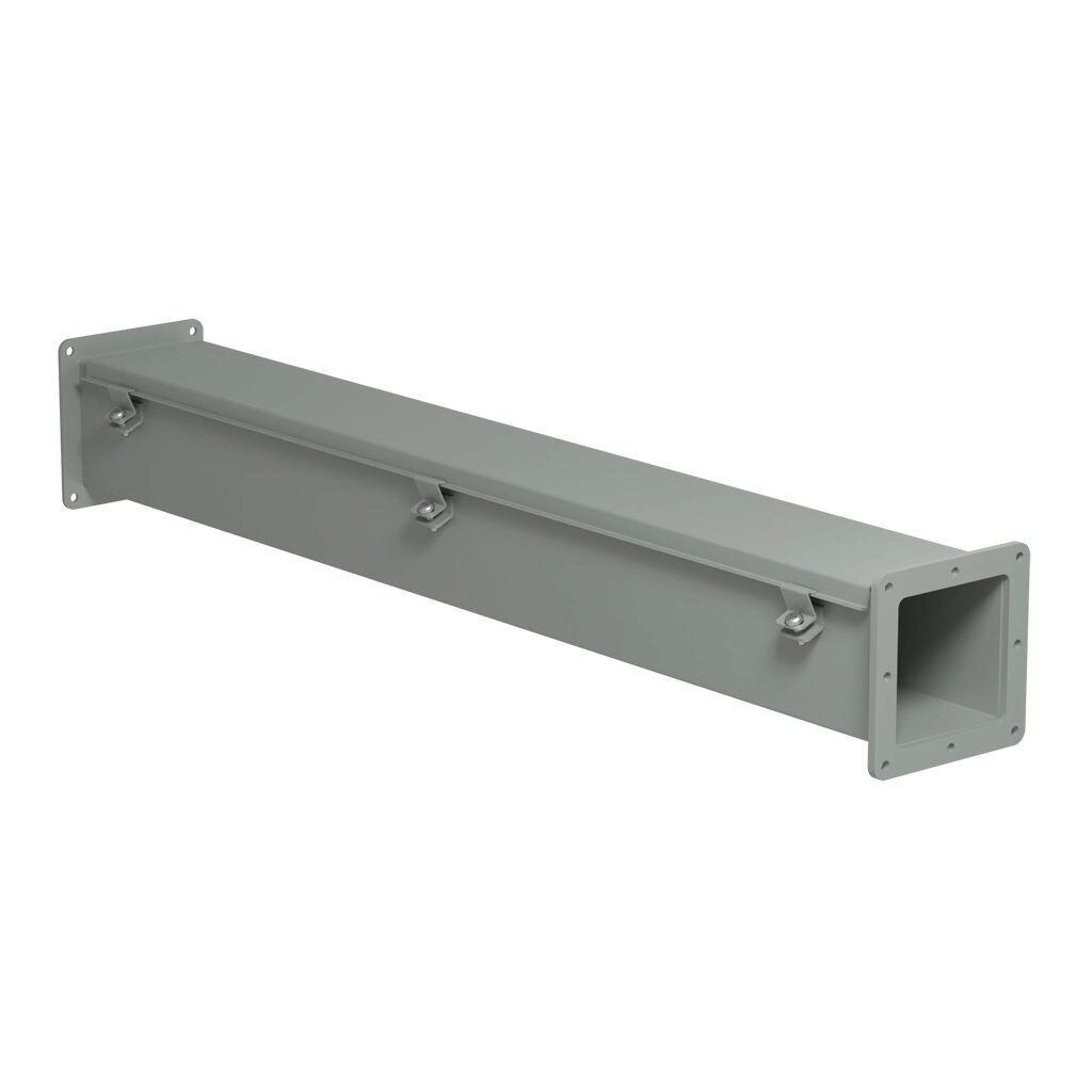 1487C36 - Hammond 1487 series pull-through wireway, 4 x 4 x 36in, carbon steel, ANSI 61 gray, powder coat finish, hinged cover, screw clamps, NEMA 12.