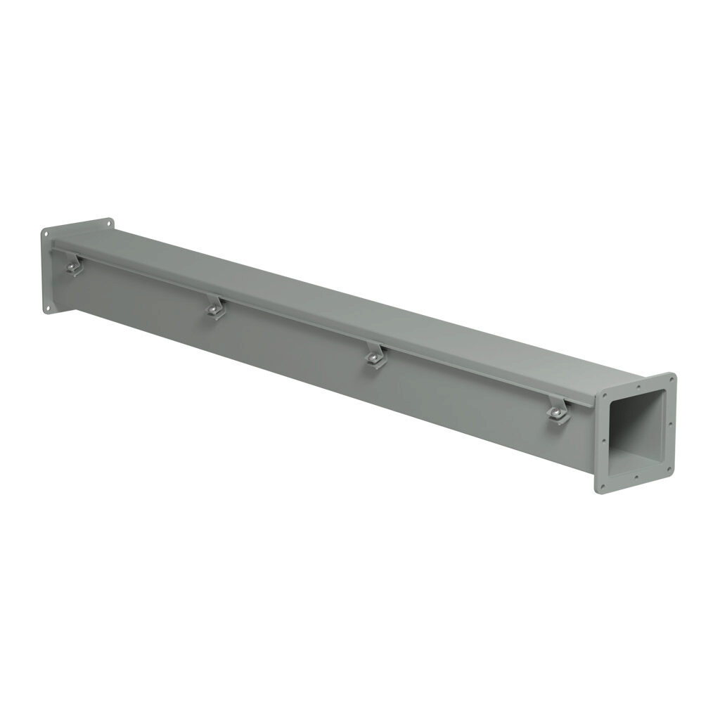 1487C48 - Hammond 1487 series pull-through wireway, 4 x 4 x 48in, carbon steel, ANSI 61 gray, powder coat finish, hinged cover, screw clamps, NEMA 12.