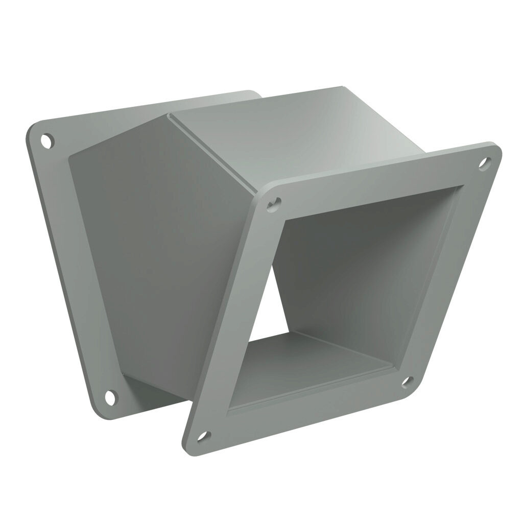 1487C4P - Hammond 1487 series pull-through wireway fitting, 45-degree elbow, 4 x 4in, carbon steel, ANSI 61 gray, powder coat finish, NEMA 12. For use with 1487 series wireway.