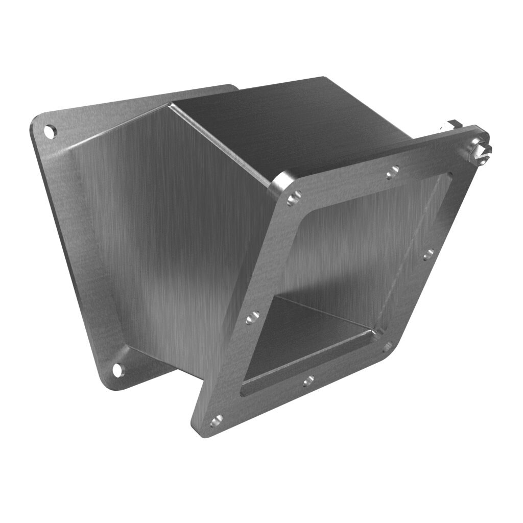 1487C4PSS - Hammond pull-through wireway fitting, 45-degree elbow, 4 x 4in, 304 stainless steel, #4 brush finish, NEMA 4/4X/12. For use with 1487SS series wireway.