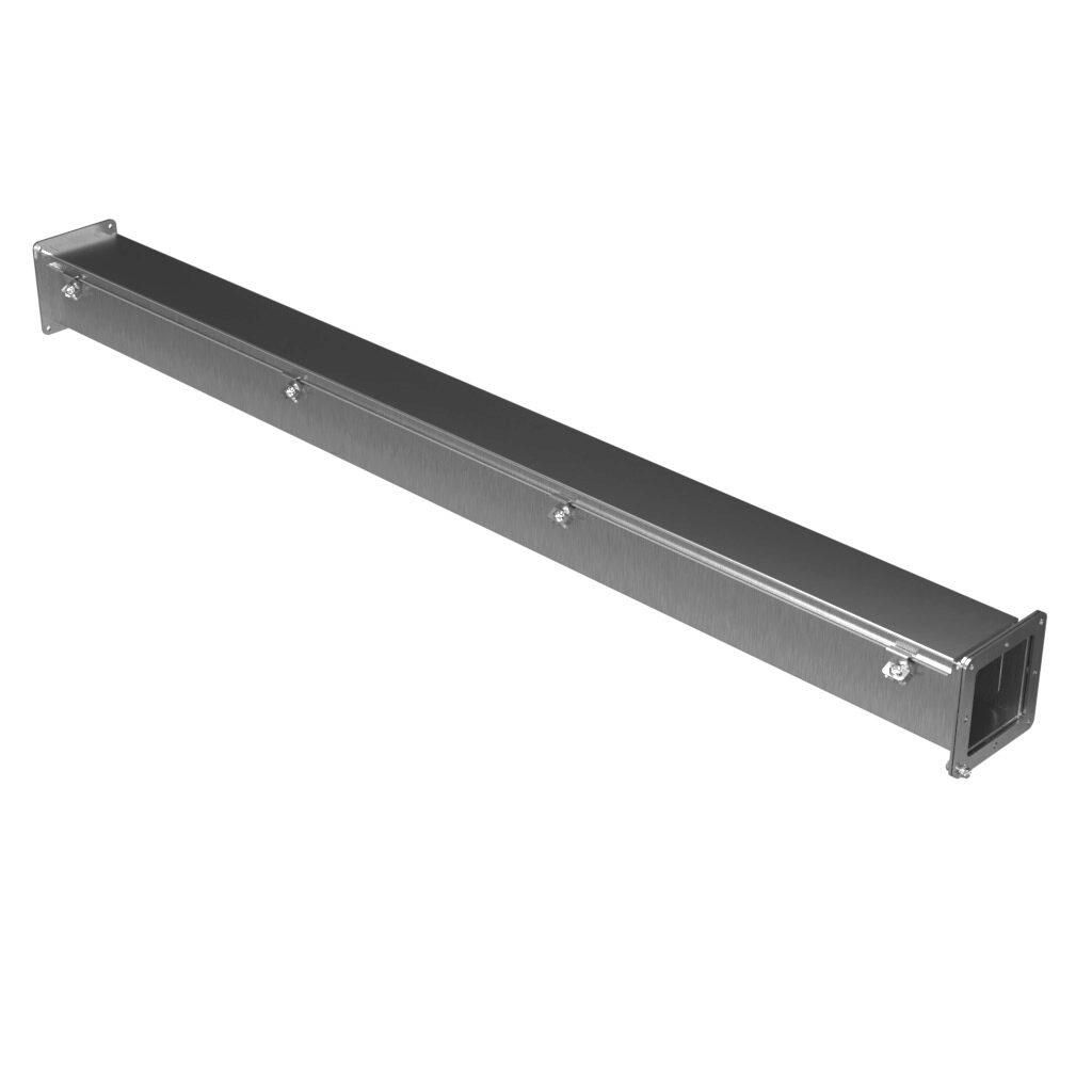 1487C60SS - Hammond 1487SS series pull-through wireway, 4 x 4 x 60in, 304 stainless steel, #4 brush finish, hinged cover, screw clamps, NEMA 4/4X/12.