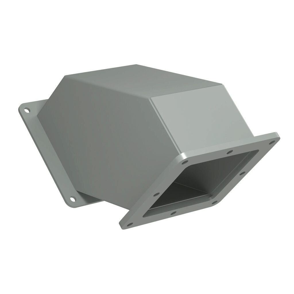 1487C9P - Hammond 1487 series pull-through wireway fitting, 90-degree elbow, 4 x 4in, carbon steel, ANSI 61 gray, powder coat finish, NEMA 12. For use with 1487 series wireway.