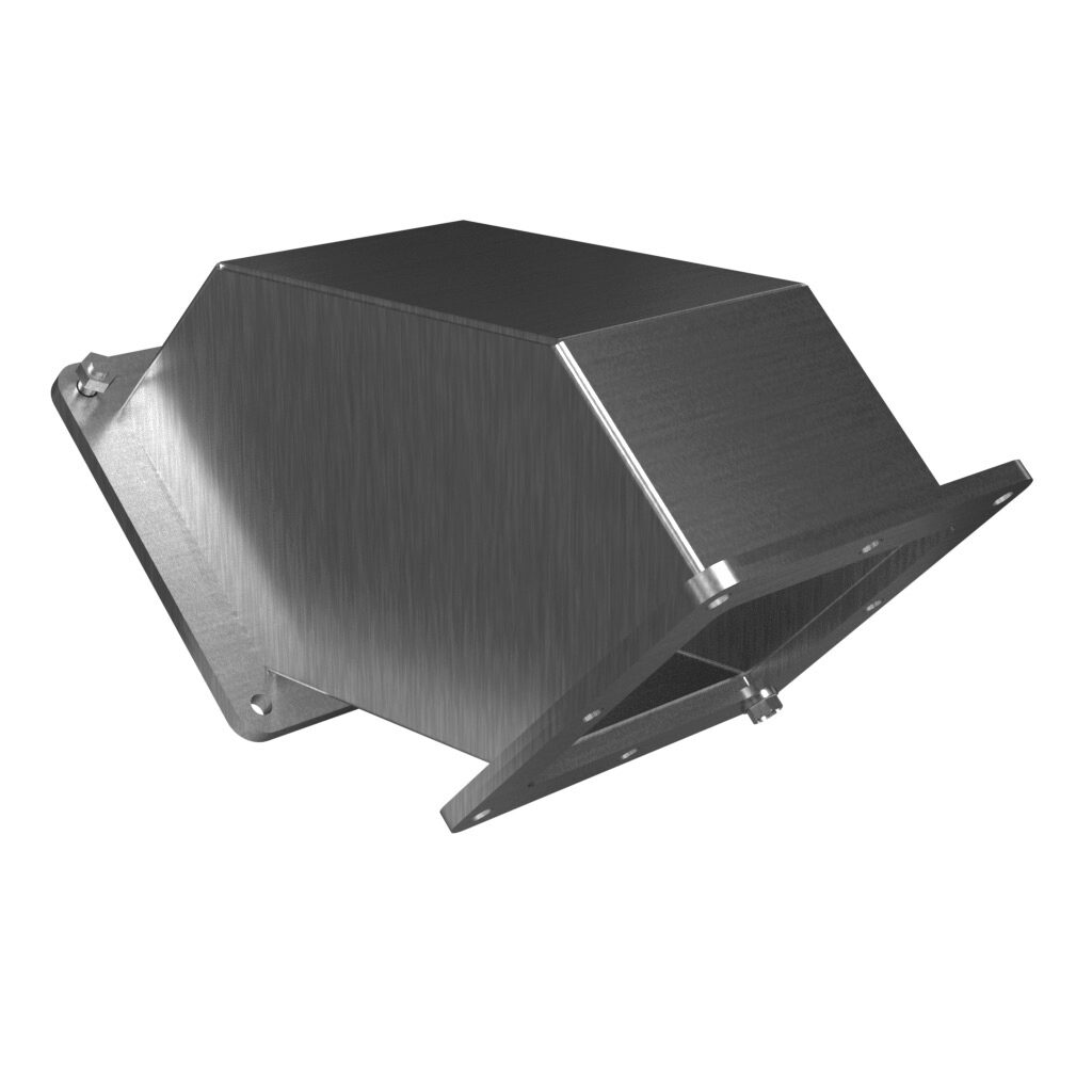 1487C9PSS - Hammond pull-through wireway fitting, 90-degree elbow, 4 x 4in, 304 stainless steel, #4 brush finish, NEMA 4/4X/12. For use with 1487SS series wireway.