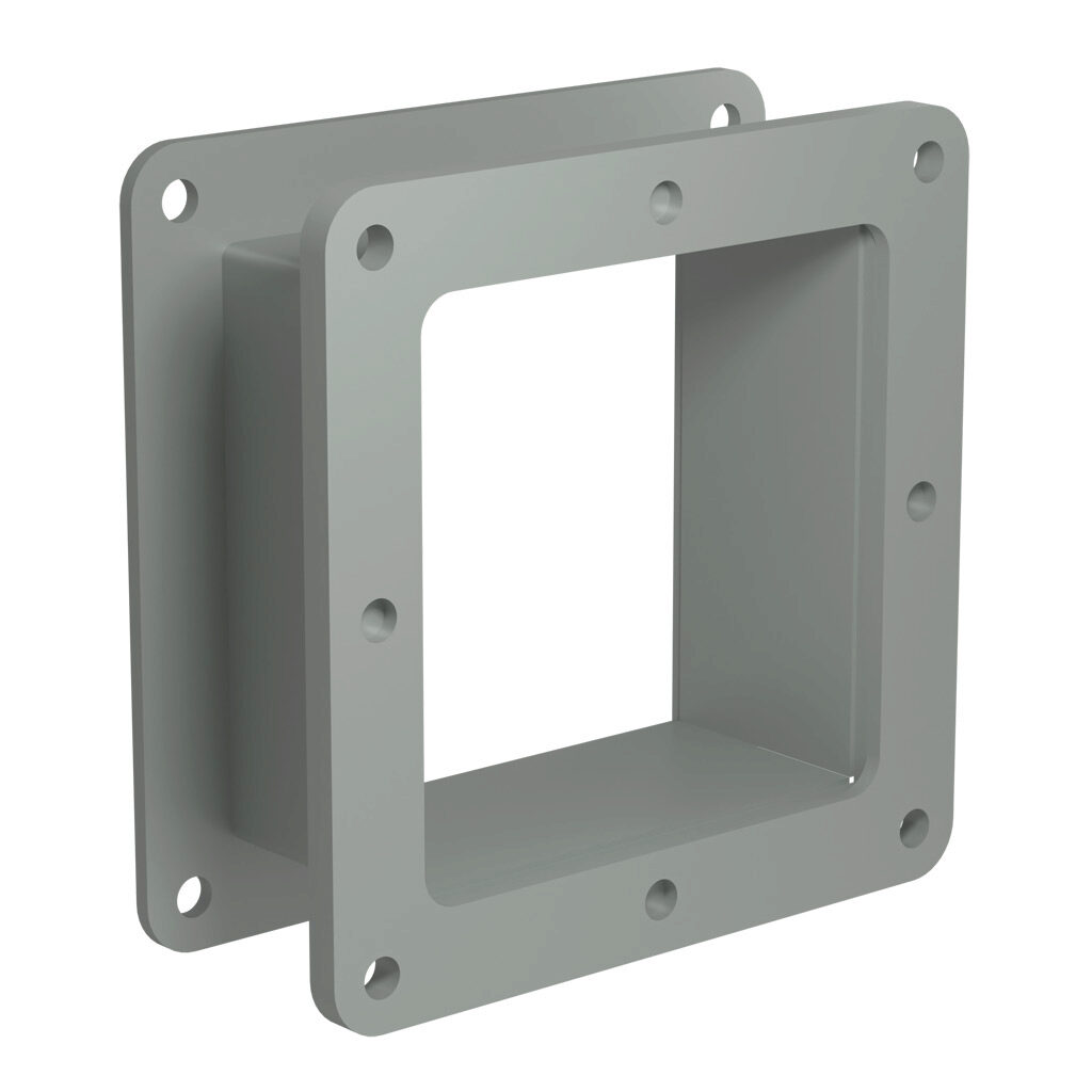 1487CM2 - Hammond 1487 series pull-through wireway fitting, nipple, 4 x 4 x 2in, carbon steel, ANSI 61 gray, powder coat finish, NEMA 12. For use with 1487 series wireway.