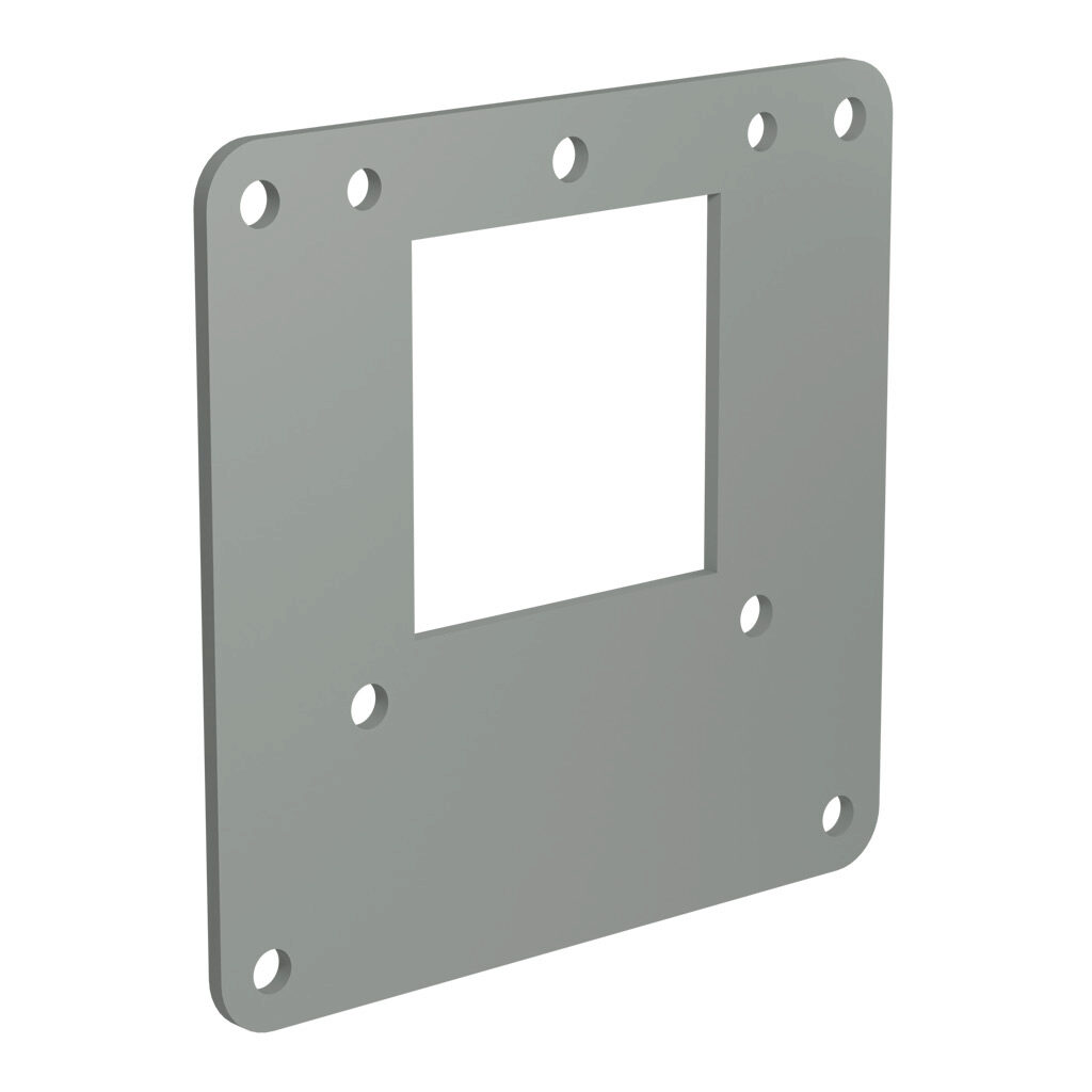 1487CRE - Hammond 1487 series pull-through wireway fitting, edge hole reducer, 4 x 4in to 2.5 x 2.5in, carbon steel, ANSI 61 gray, powder coat finish, NEMA 12. For use with 1487 series wireway.