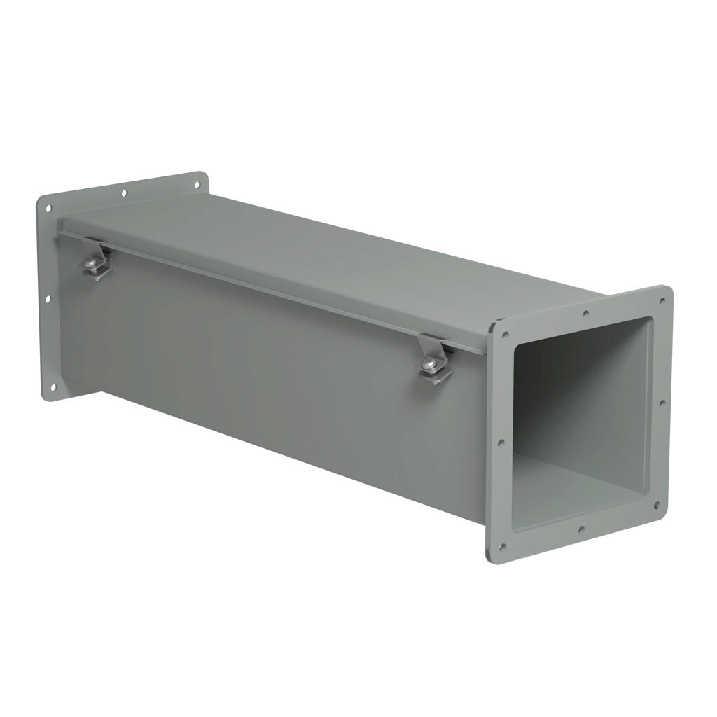 1487D24 - Hammond 1487 series pull-through wireway, 6 x 6 x 24in, carbon steel, ANSI 61 gray, powder coat finish, hinged cover, screw clamps, NEMA 12.