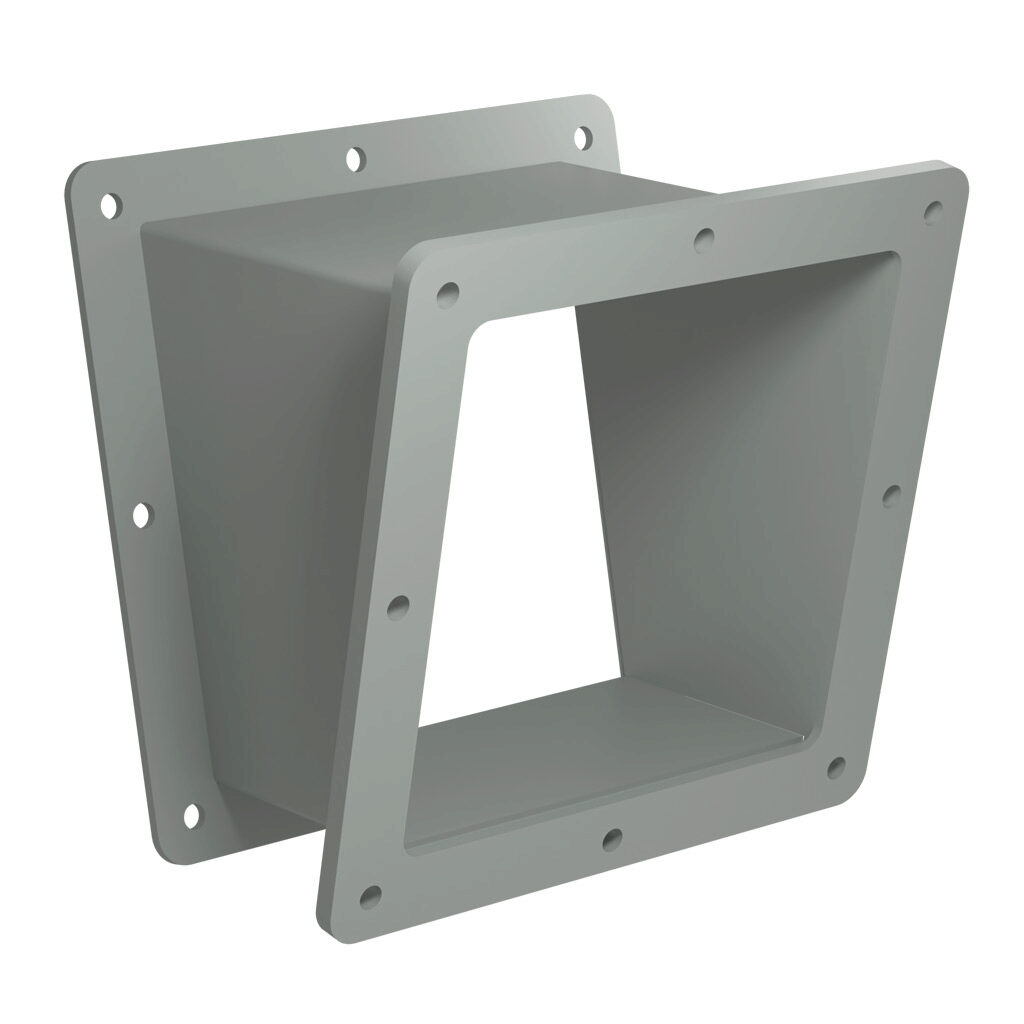 1487D2P - Hammond 1487 series pull-through wireway fitting, 22.5-degree elbow, 6 x 6in, carbon steel, ANSI 61 gray, powder coat finish, NEMA 12. For use with 1487 series wireway.