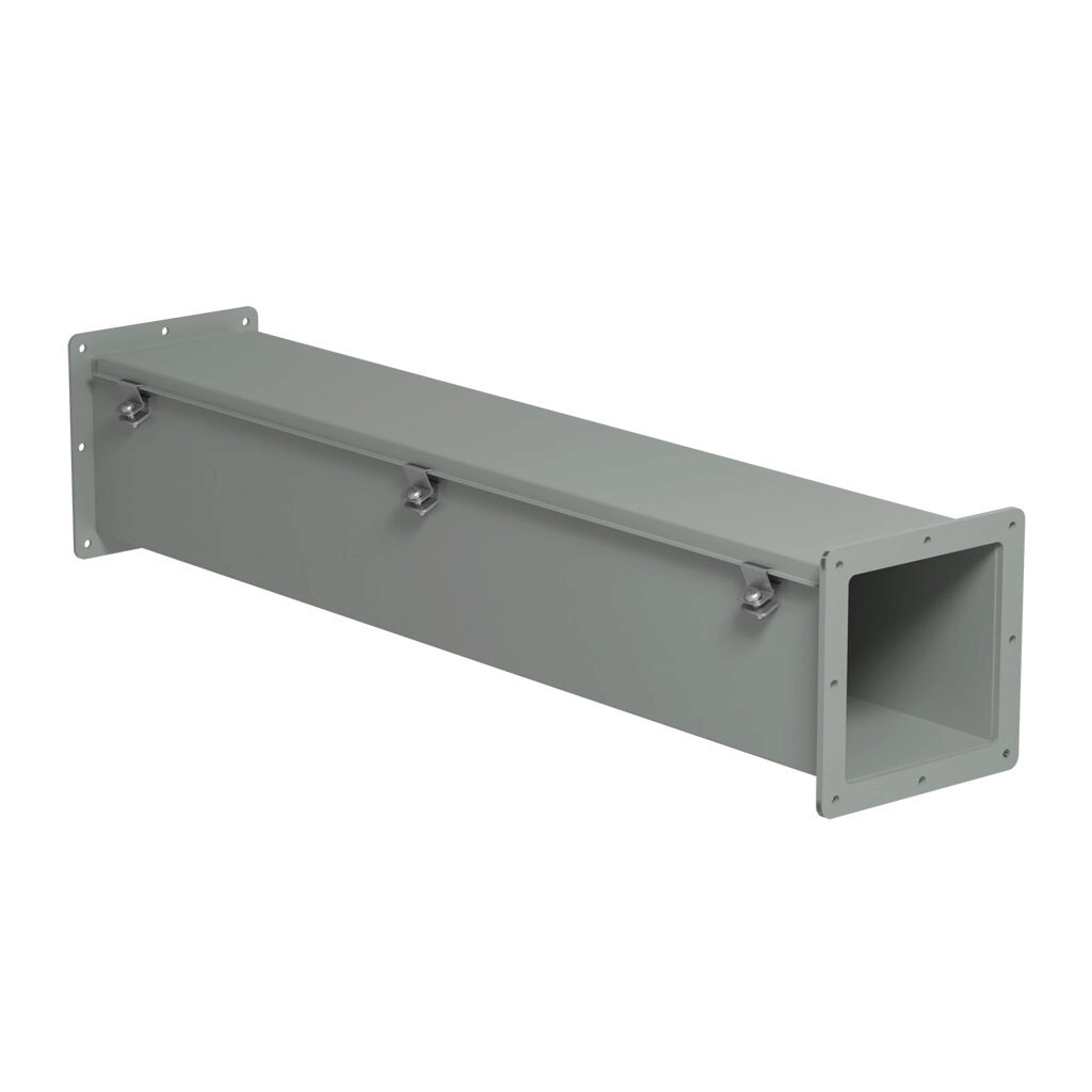 1487D36 - Hammond 1487 series pull-through wireway, 6 x 6 x 36in, carbon steel, ANSI 61 gray, powder coat finish, hinged cover, screw clamps, NEMA 12.