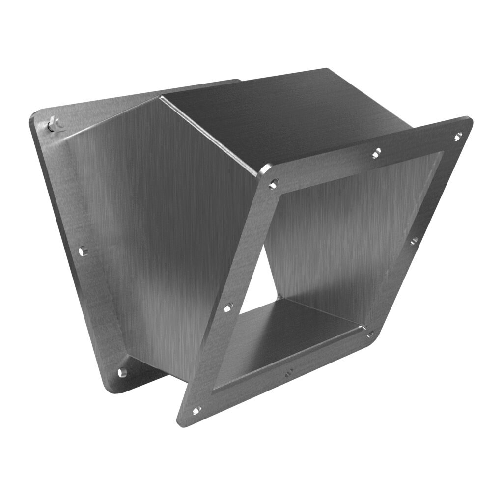 1487D4PSS - Hammond pull-through wireway fitting, 45-degree elbow, 6 x 6in, 304 stainless steel, #4 brush finish, NEMA 4/4X/12. For use with 1487SS series wireway.