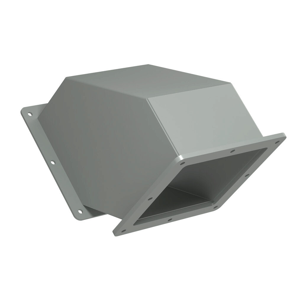 1487D9P - Hammond 1487 series pull-through wireway fitting, 90-degree elbow, 6 x 6in, carbon steel, ANSI 61 gray, powder coat finish, NEMA 12. For use with 1487 series wireway.