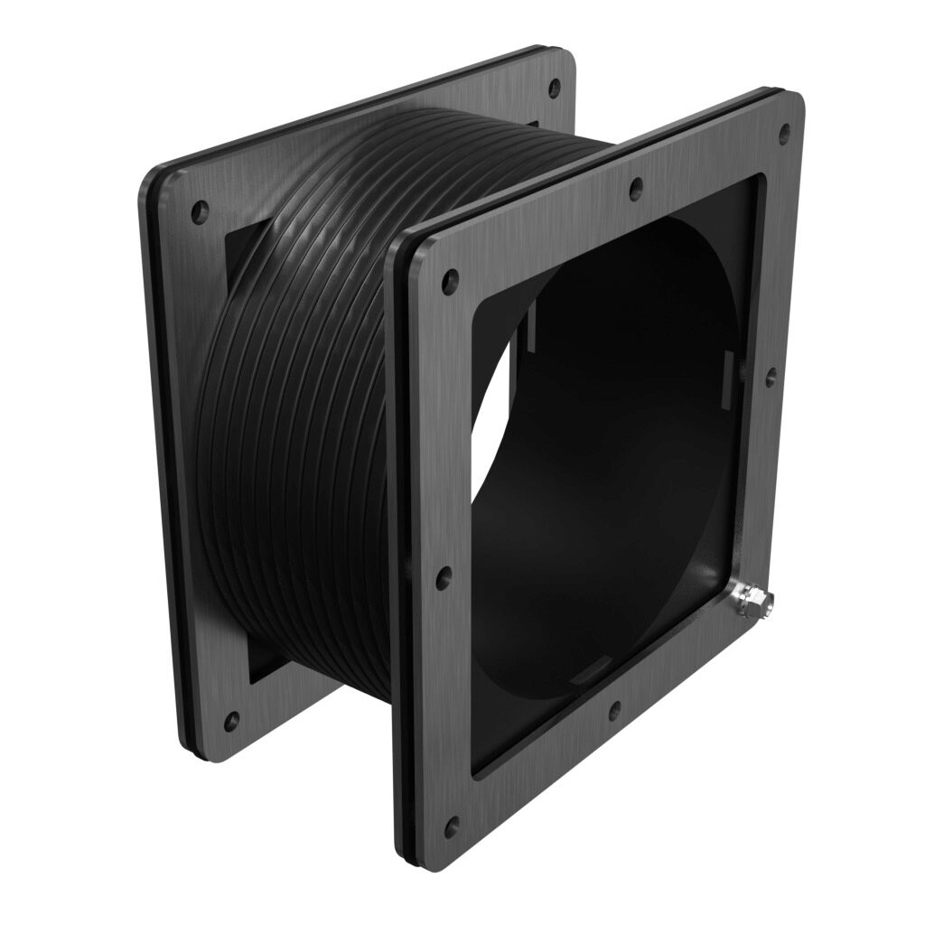 1487DFFSS - Hammond pull-through wireway fitting, flexible fitting, 6 x 6in, GortiflexTM bellows with 304 stainless steel flanges, #4 brush finish, NEMA 4/4X/12. For use with 1485 and 1487 series wireway.