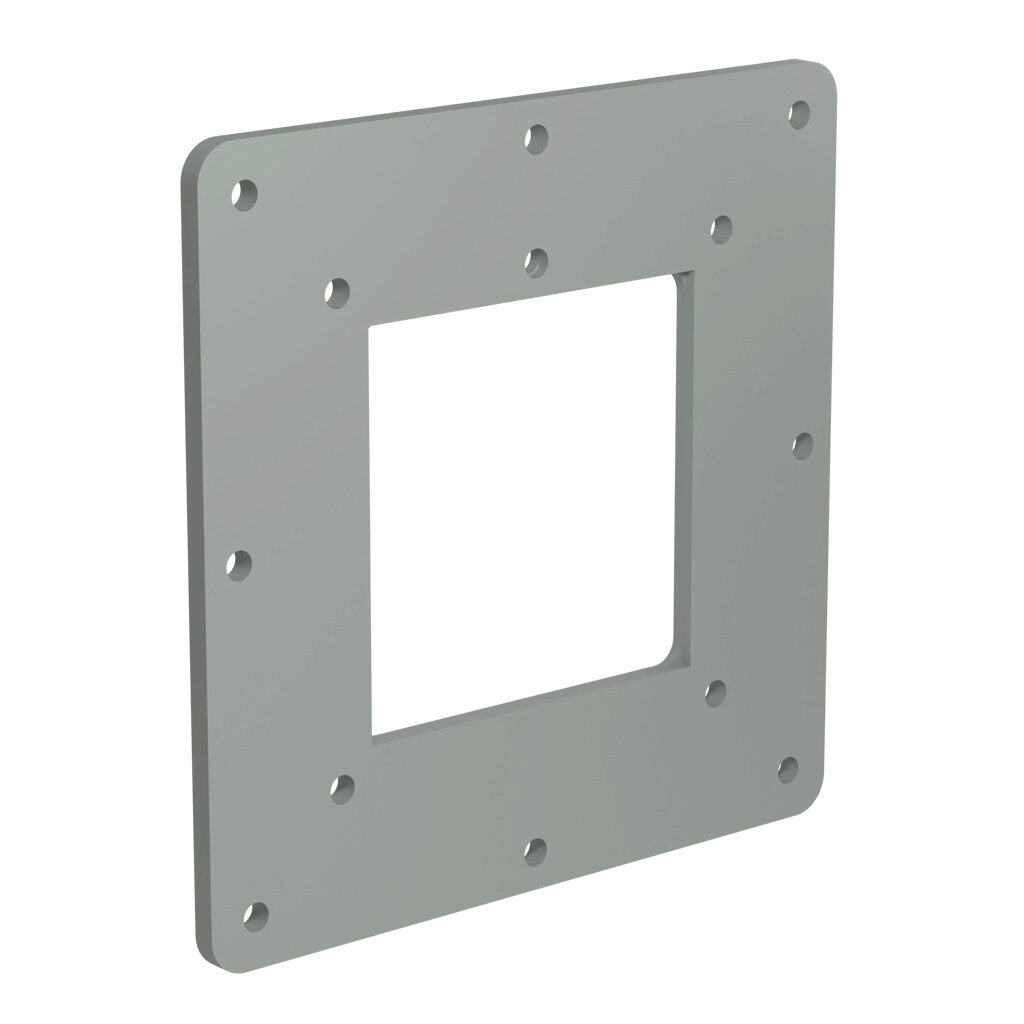 1487DRC - Hammond 1487 series pull-through wireway fitting, center hole reducer, 6 x 6in to 4 x 4in, carbon steel, ANSI 61 gray, powder coat finish, NEMA 12. For use with 1487 series wireway.