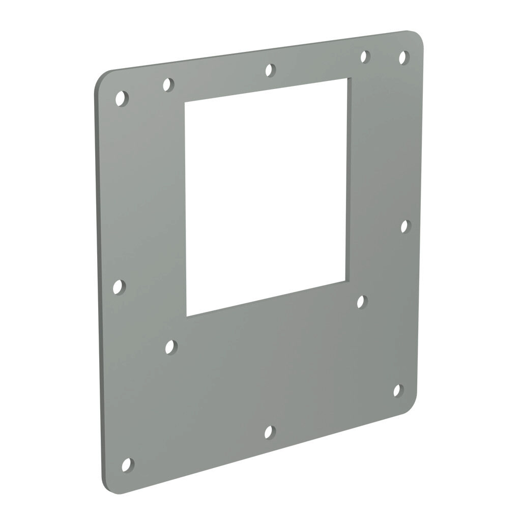 1487DRE - Hammond 1487 series pull-through wireway fitting, edge hole reducer, 6 x 6in to 4 x 4in, carbon steel, ANSI 61 gray, powder coat finish, NEMA 12. For use with 1487 series wireway.