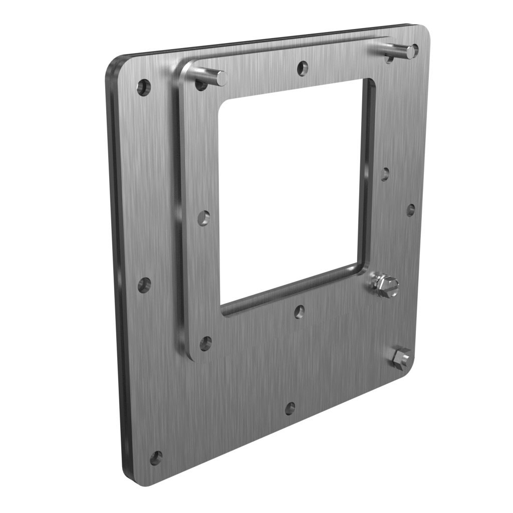 1487DRESS - Hammond pull-through wireway fitting, reducer, 6 x 6in to 4 x 4in, edge-aligned opening, 304 stainless steel, #4 brush finish, NEMA 4/4X/12. For use with 1487SS series wireway.