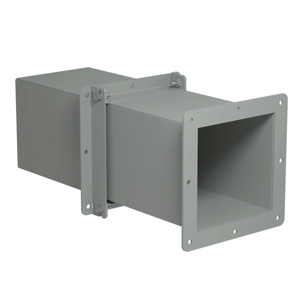 1487DX - Hammond 1487 series pull-through wireway fitting, adjustable fitting, 6 x 6in, carbon steel, ANSI 61 gray, powder coat finish, NEMA 12. For use with 1487 series wireway.