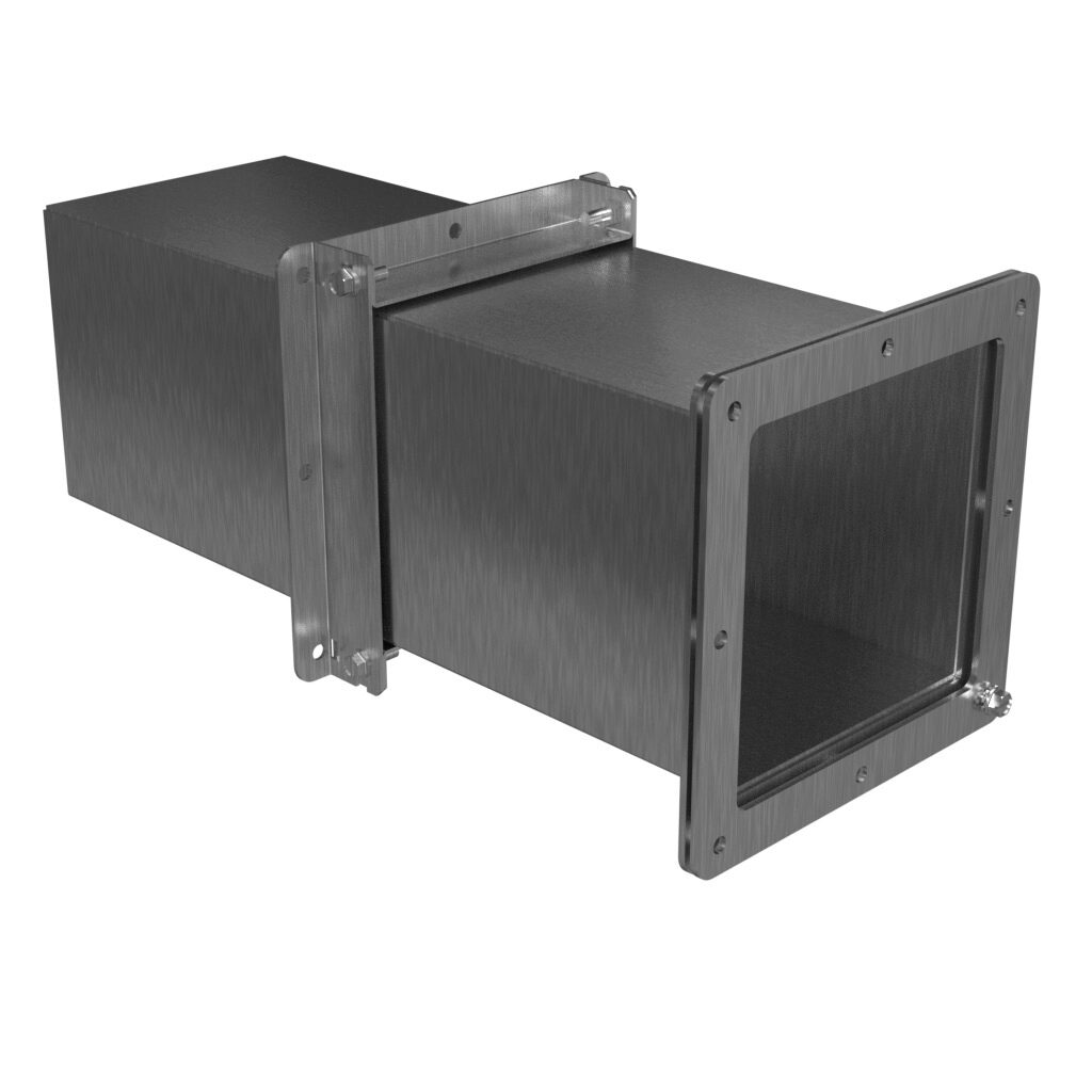 1487DXSS - Hammond pull-through wireway fitting, adjustable fitting, 6 x 6in, 304 stainless steel, #4 brush finish, NEMA 4/4X/12. For use with 1487SS series wireway.