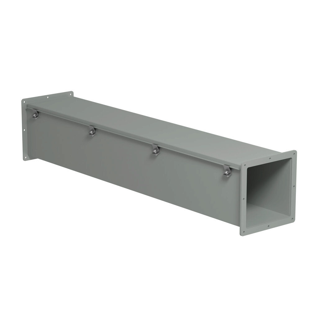 1487E48 - Hammond 1487 series pull-through wireway, 8 x 8 x 48in, carbon steel, ANSI 61 gray, powder coat finish, hinged cover, screw clamps, NEMA 12.