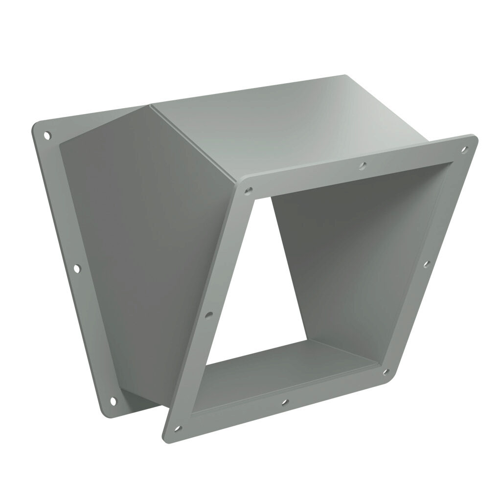 1487E4P - Hammond 1487 series pull-through wireway fitting, 45-degree elbow, 8 x 8in, carbon steel, ANSI 61 gray, powder coat finish, NEMA 12. For use with 1487 series wireway.