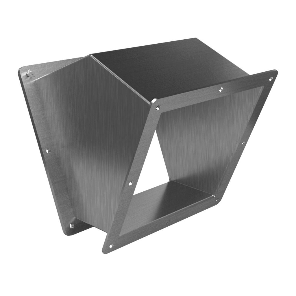 1487E4PSS - Hammond pull-through wireway fitting, 45-degree elbow, 8 x 8in, 304 stainless steel, #4 brush finish, NEMA 4/4X/12. For use with 1487SS series wireway.