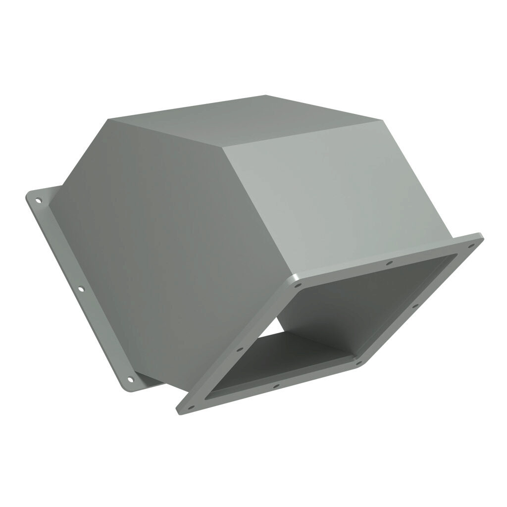1487E9P - Hammond 1487 series pull-through wireway fitting, 90-degree elbow, 8 x 8in, carbon steel, ANSI 61 gray, powder coat finish, NEMA 12. For use with 1487 series wireway.