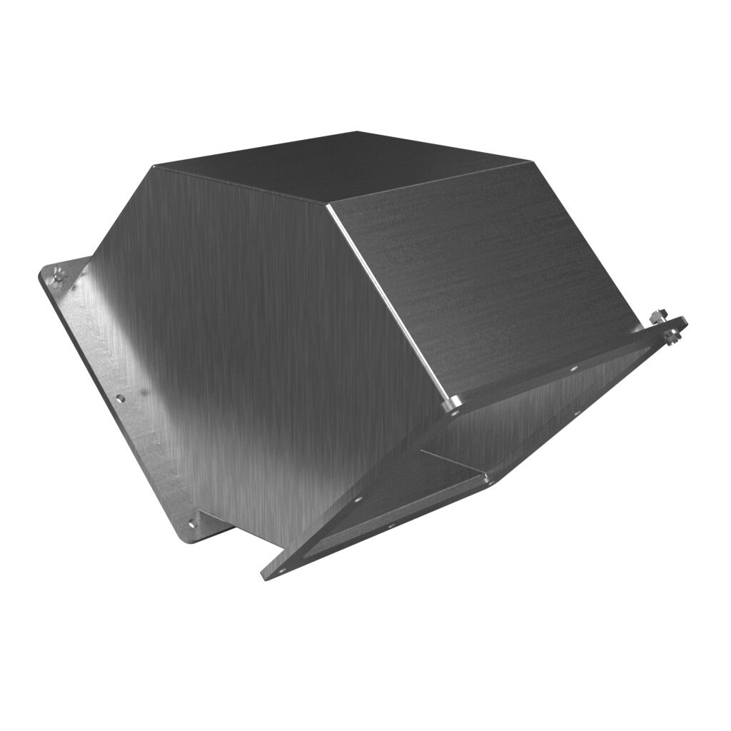 1487E9PSS - Hammond pull-through wireway fitting, 90-degree elbow, 8 x 8in, 304 stainless steel, #4 brush finish, NEMA 4/4X/12. For use with 1487SS series wireway.