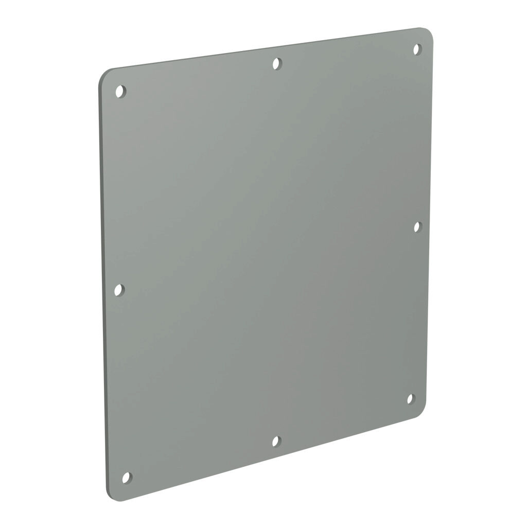1487EH - Hammond 1487 series pull-through wireway fitting, cover plate, 8 x 8in, carbon steel, ANSI 61 gray, powder coat finish, NEMA 12. For use with 1487 series wireway.