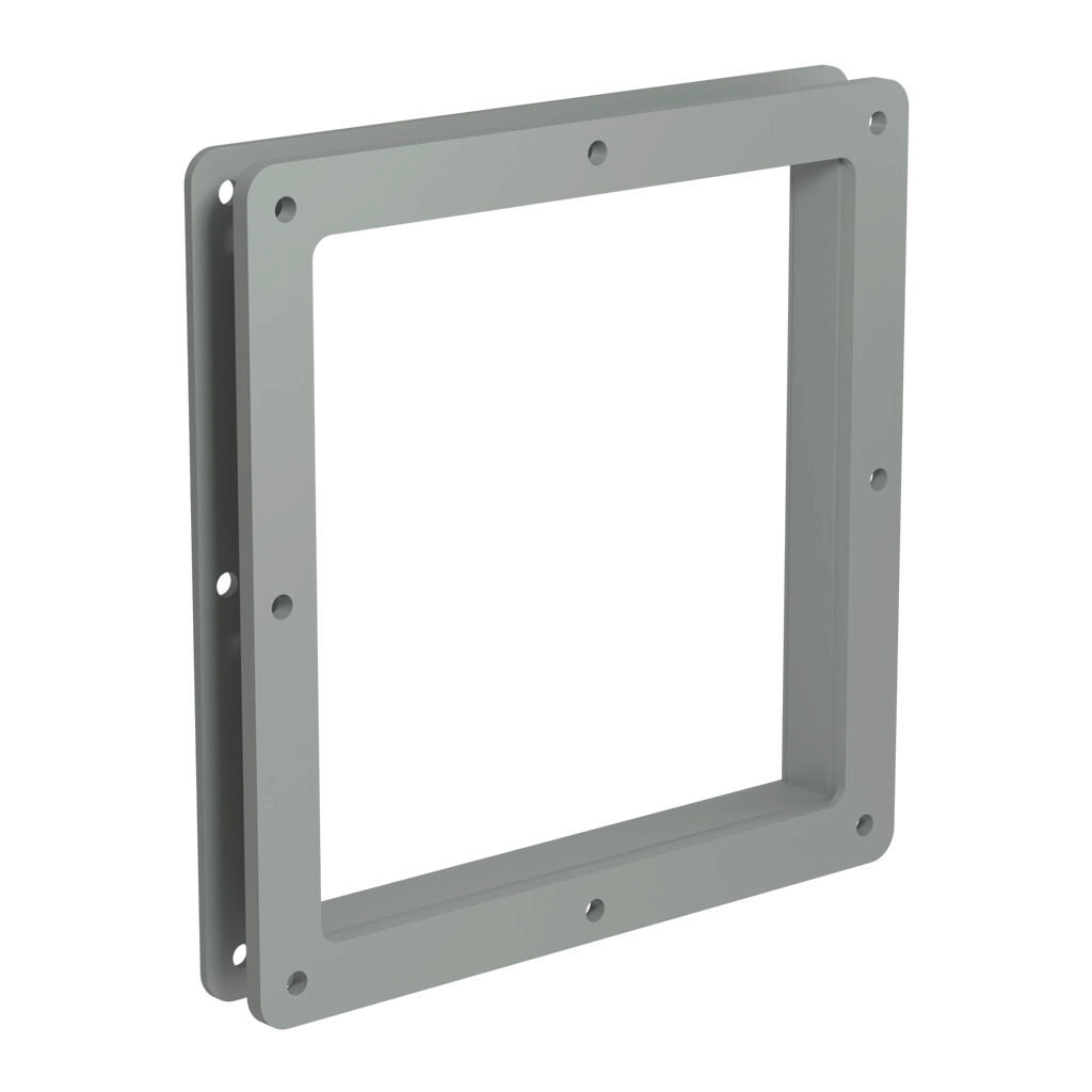 1487EM1 - Hammond 1487 series pull-through wireway fitting, nipple, 8 x 8 x 1in, carbon steel, ANSI 61 gray, powder coat finish, NEMA 12. For use with 1487 series wireway.