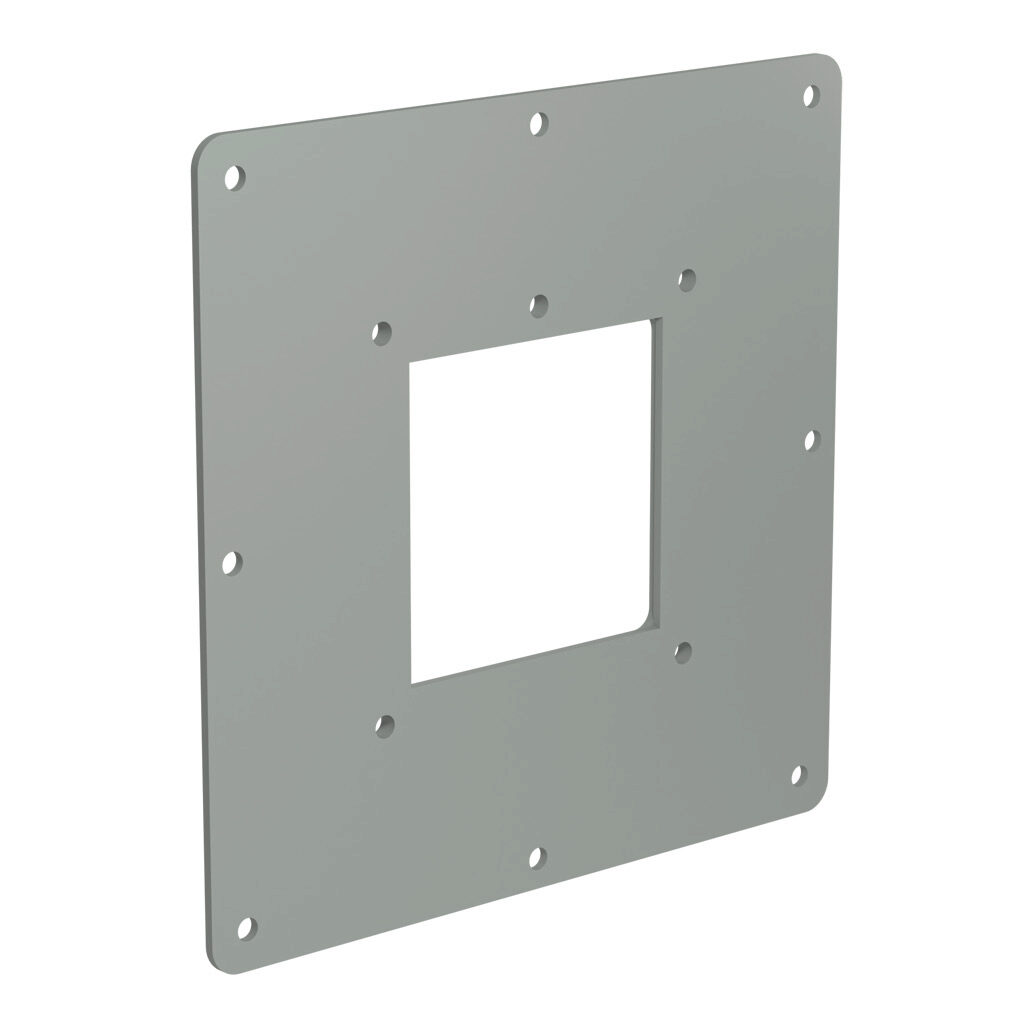 1487ERCC - Hammond 1487 series pull-through wireway fitting, center hole reducer, 8 x 8in to 4 x 4in, carbon steel, ANSI 61 gray, powder coat finish, NEMA 12. For use with 1487 series wireway.