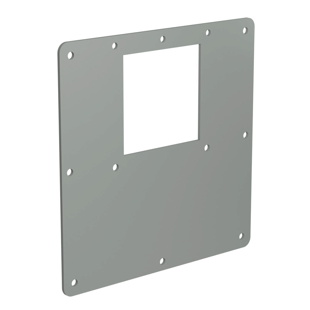 1487EREC - Hammond 1487 series pull-through wireway fitting, edge hole reducer, 8 x 8in to 4 x 4in, carbon steel, ANSI 61 gray, powder coat finish, NEMA 12. For use with 1487 series wireway.