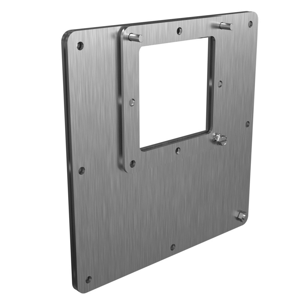 1487ERECSS - Hammond pull-through wireway fitting, reducer, 8 x 8in to 4 x 4in, edge-aligned opening, 304 stainless steel, #4 brush finish, NEMA 4/4X/12. For use with 1487SS series wireway.