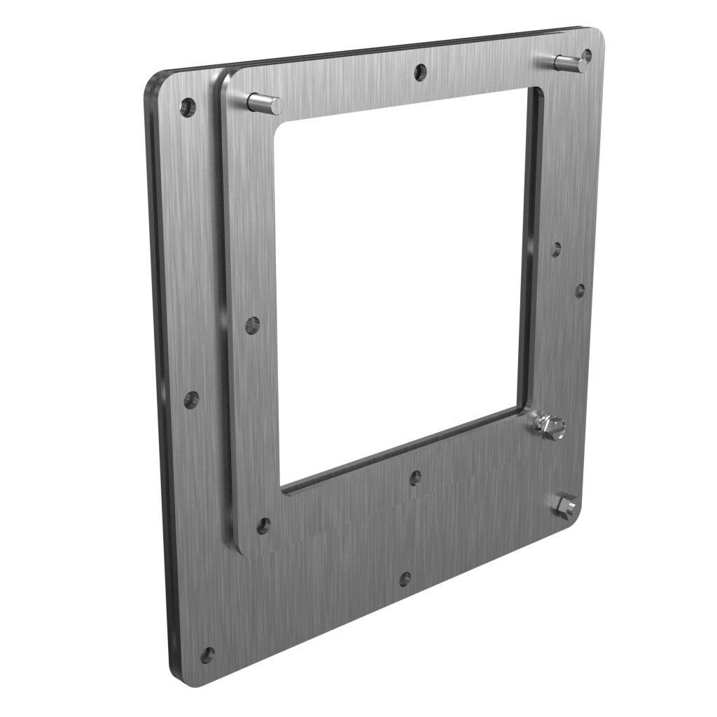 1487EREDSS - Hammond pull-through wireway fitting, reducer, 8 x 8in to 6 x 6in, edge-aligned opening, 304 stainless steel, #4 brush finish, NEMA 4/4X/12. For use with 1487SS series wireway.