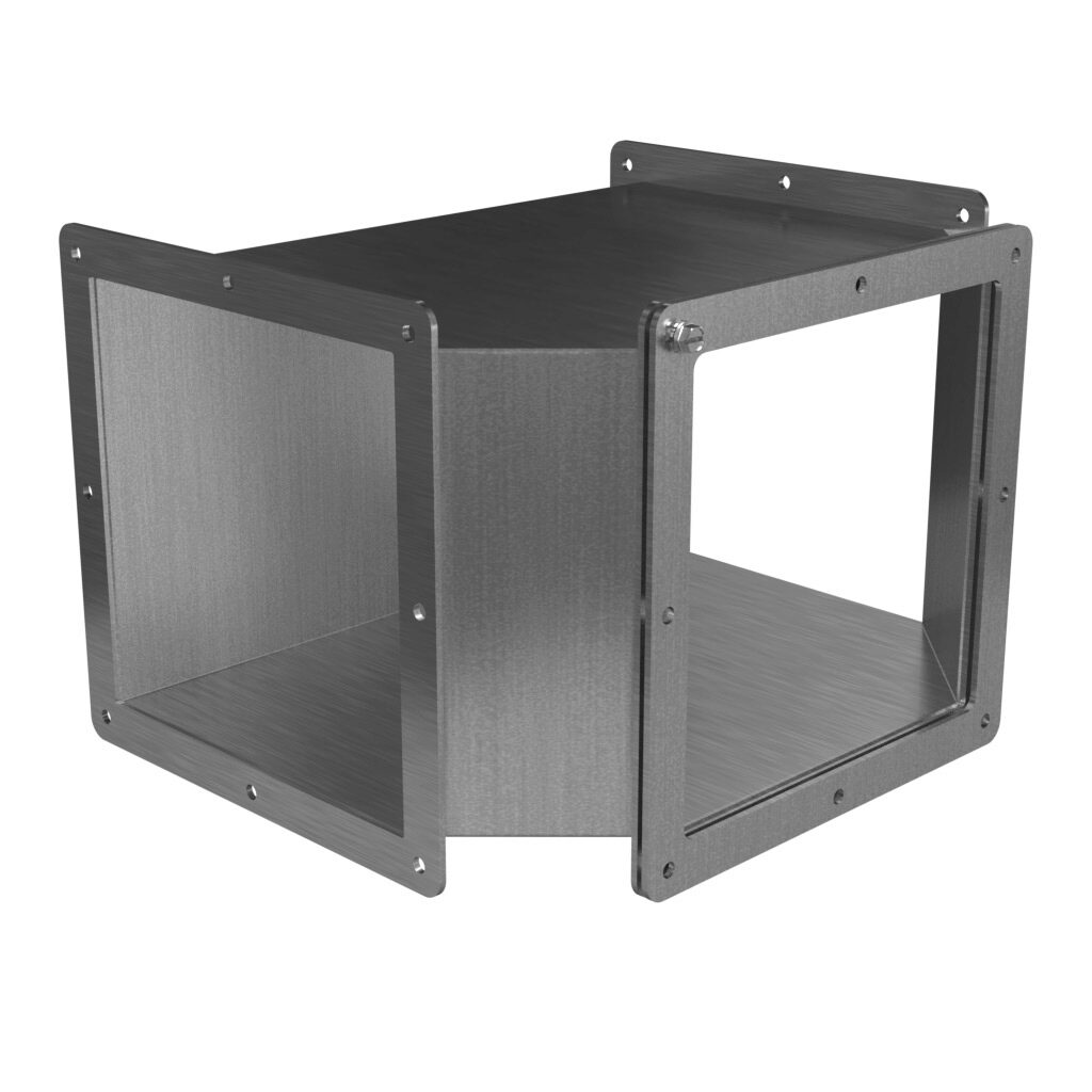 1487ETSS - Hammond pull-through wireway fitting, tee, 8 x 8in, 304 stainless steel, #4 brush finish, NEMA 4/4X/12. For use with 1487SS series wireway.