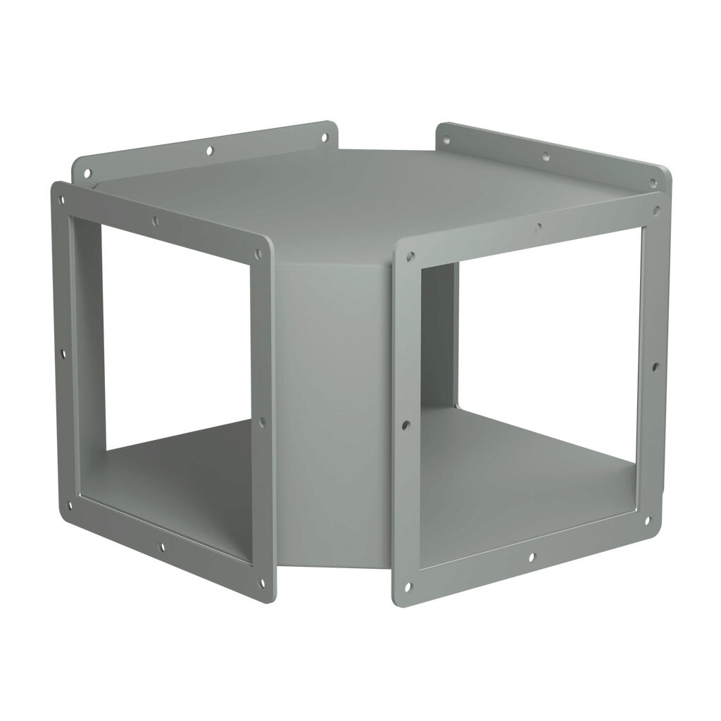 1487EY - Hammond 1487 series pull-through wireway fitting, cross fitting, 8 x 8in, carbon steel, ANSI 61 gray, powder coat finish, NEMA 12. For use with 1487 series wireway.