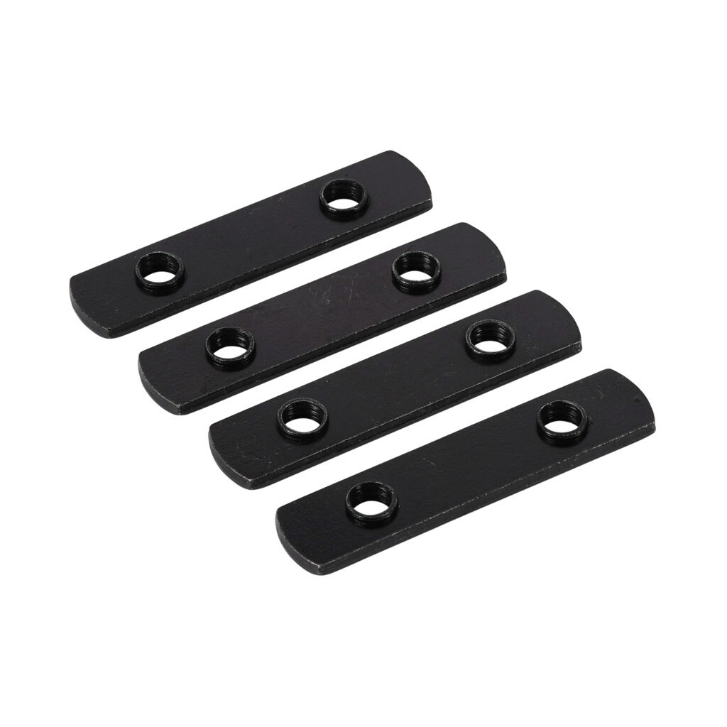 148805 - FATH double economy T-nut, black, 5/16-18 UNC, zinc plated steel, slot size 8. Package of 4. For use with all 1.5in and 3in profile T-slotted rails. Manufacturer part number: 096E15U5/16-18S01.