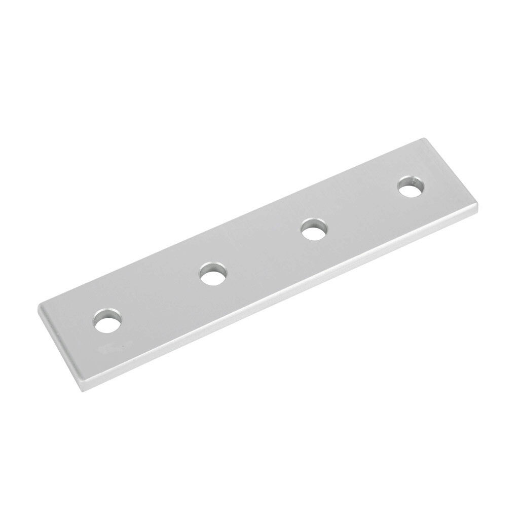 148856 - FATH straight flat plate, silver, 4 holes, anodized aluminum, slot size 8. For use with all 40mm and 80mm profile T-slotted rails. Manufacturer part number: 093VA40160.