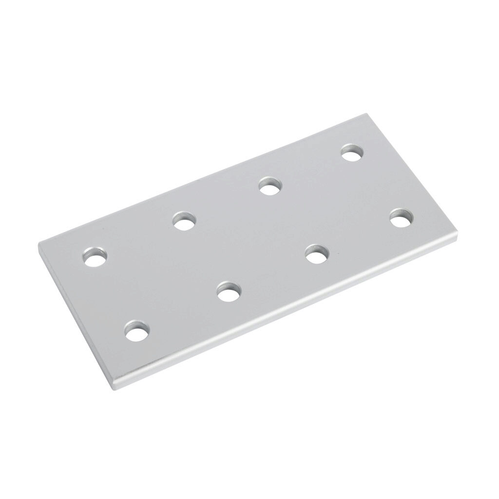 148858 - FATH rectangular flat plate, silver, 8 holes, anodized aluminum, slot size 8. For use with all 40mm and 80mm profile T-slotted rails. Manufacturer part number: 093VD80160.