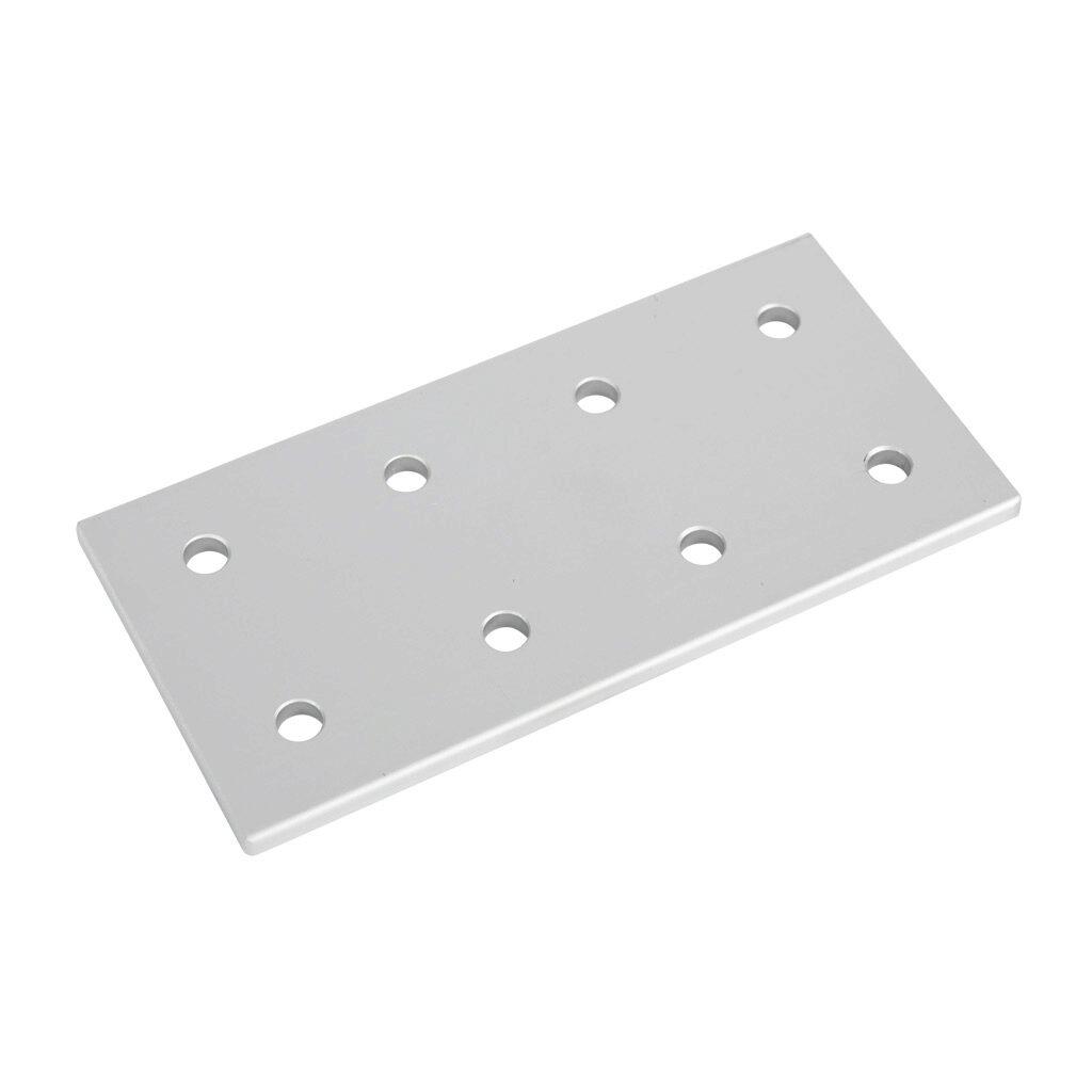 148859 - FATH rectangular flat plate, silver, 8 holes, anodized aluminum, slot size 10. For use with all 45mm and 90mm profile T-slotted rails. Manufacturer part number: 093VD90180.
